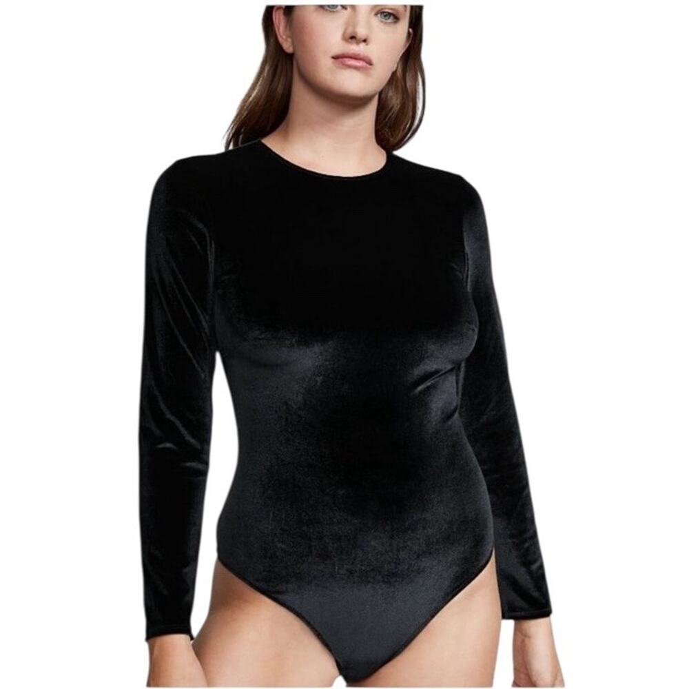 Victoria's Secret black velvet rhinestone back cutout bodysuit Size Large NWT